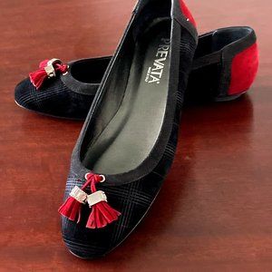 Prevata Flats - Black Suede with Red Accents